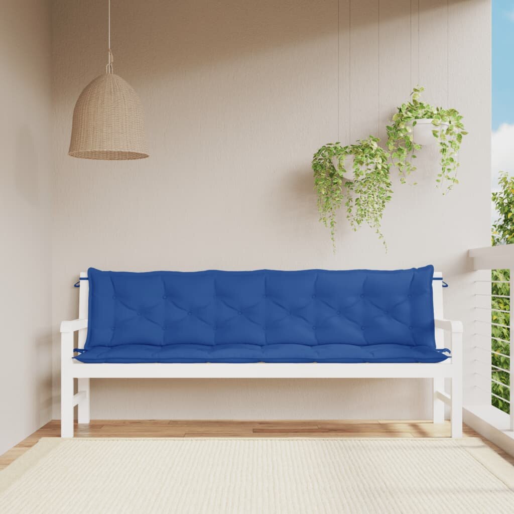 vidaXL Възглавници за градински пейки 2 бр синьо 200x50x7 см плат