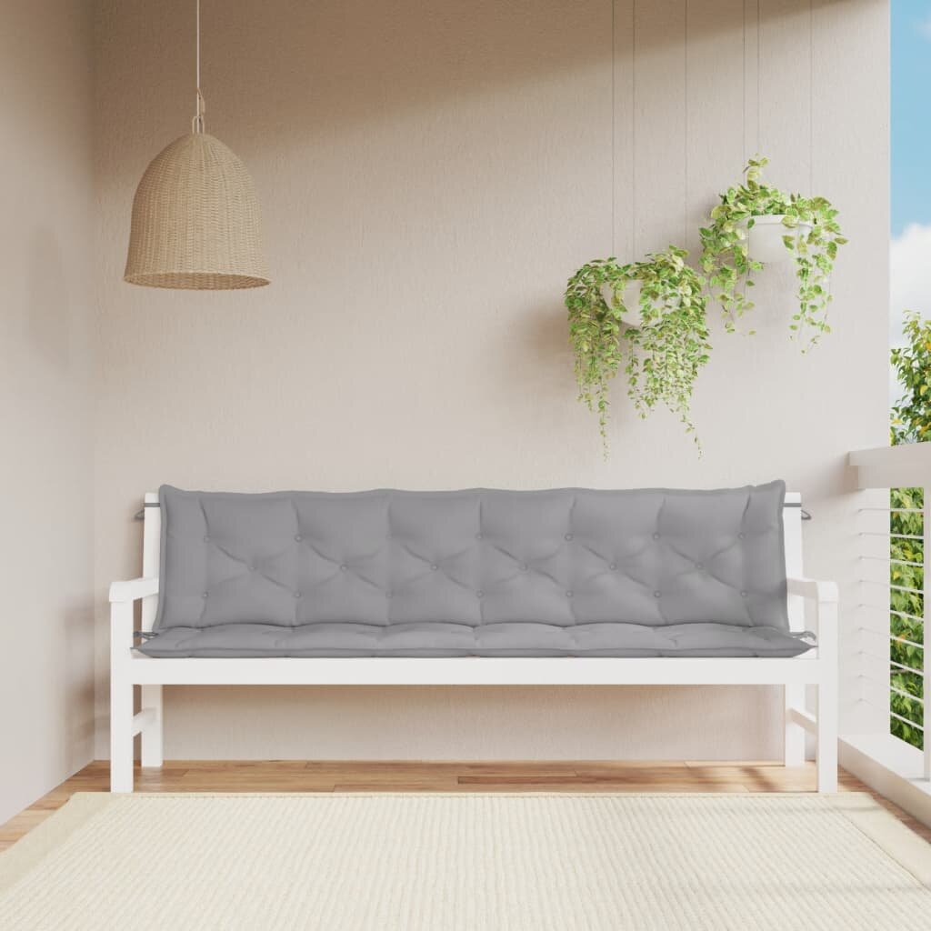 vidaXL Възглавници за градински пейки 2 бр Сиво 200x50x7 см плат
