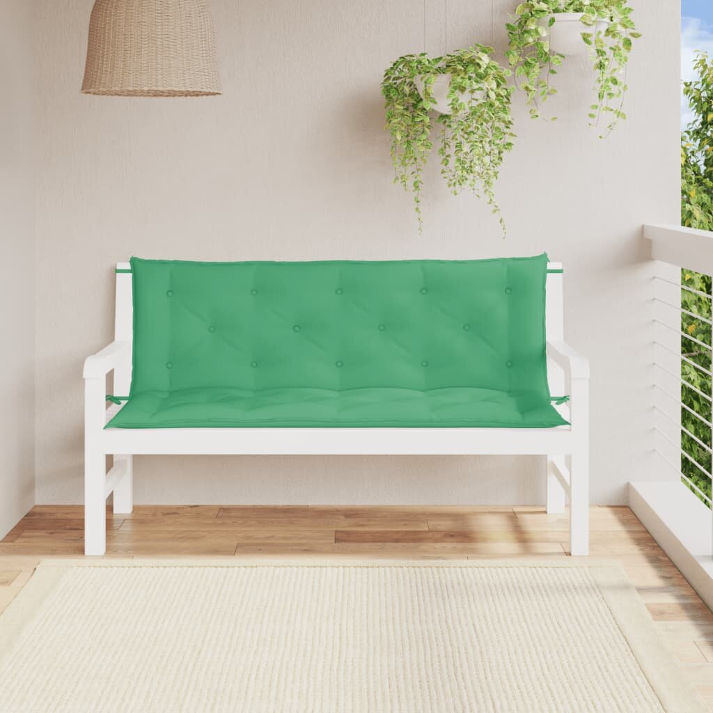 vidaXL Възглавници за градински пейки 2 бр зелено 150x50x7 см плат