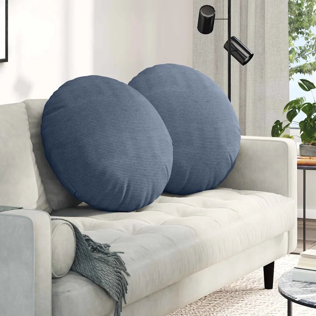 vidaXL Възглавници за седалки 2 бр. Кордюрова тъкан Синьо Ø 80 cm