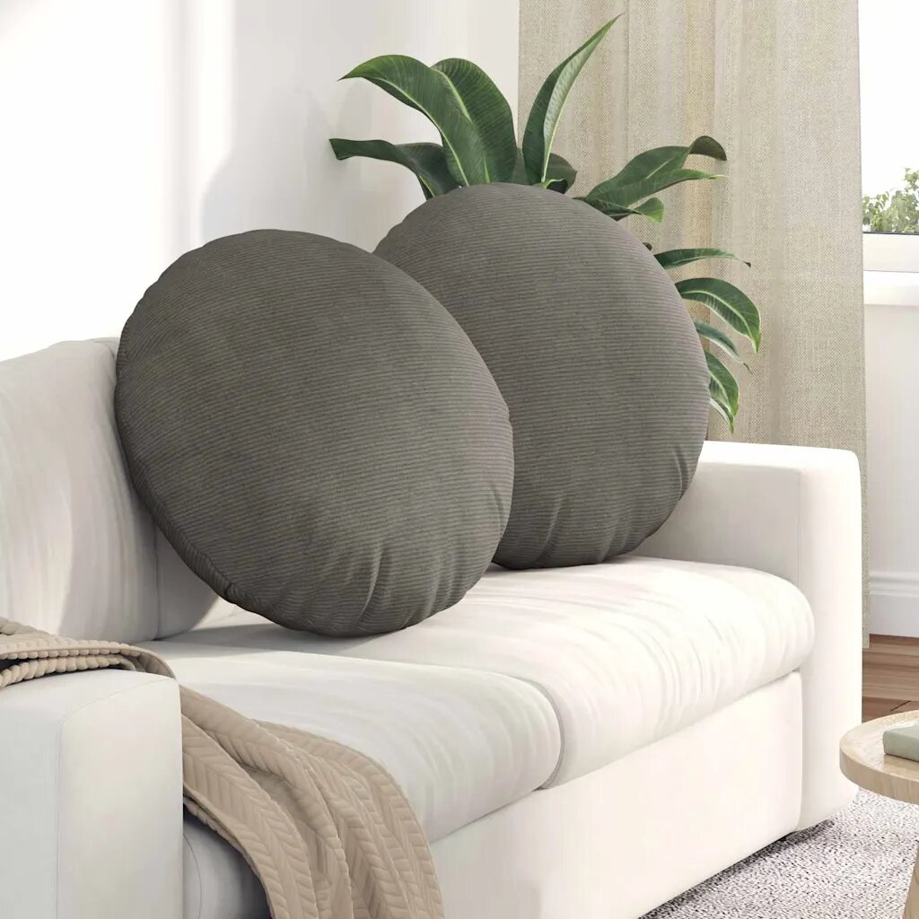 vidaXL Възглавници за седалки 2 бр. Кордюрова тъкан Светлосиво Ø 80 cm