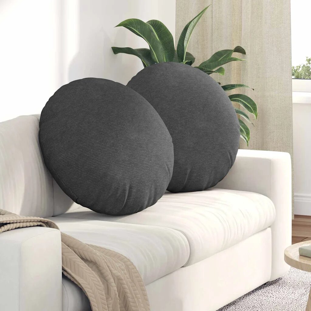 vidaXL Възглавници за седалки 2 бр. Кордюрова тъкан Тъмен сив Ø 80 cm