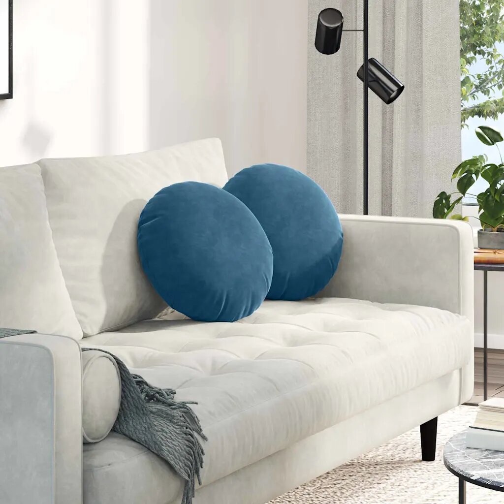 vidaXL Възглавници за седалки 2 pcs Синьо Ø 40 x 13 см Кадифе