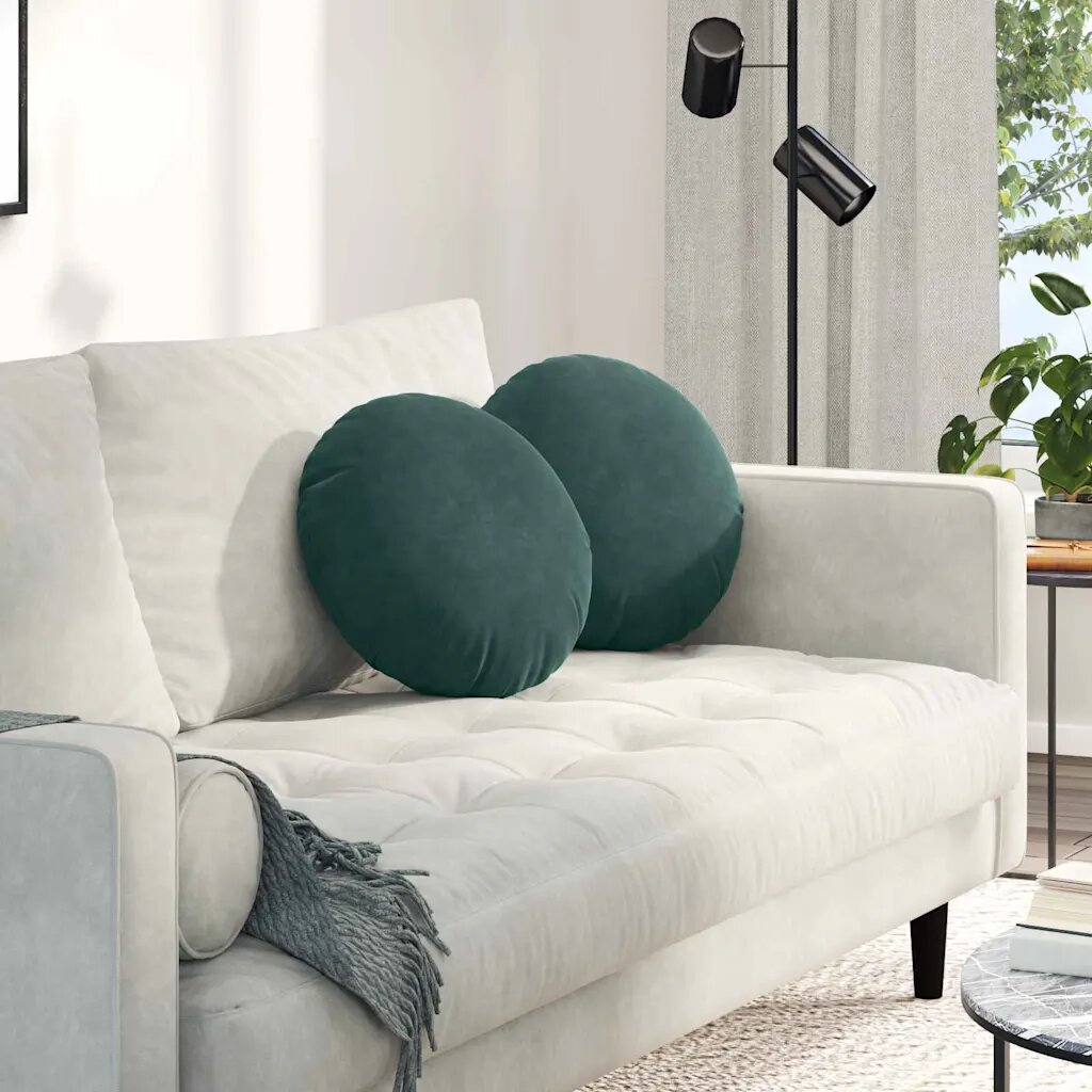 vidaXL Възглавници за седалки 2 pcs Тъмен зелен Ø 40 x 13 см Кадифе