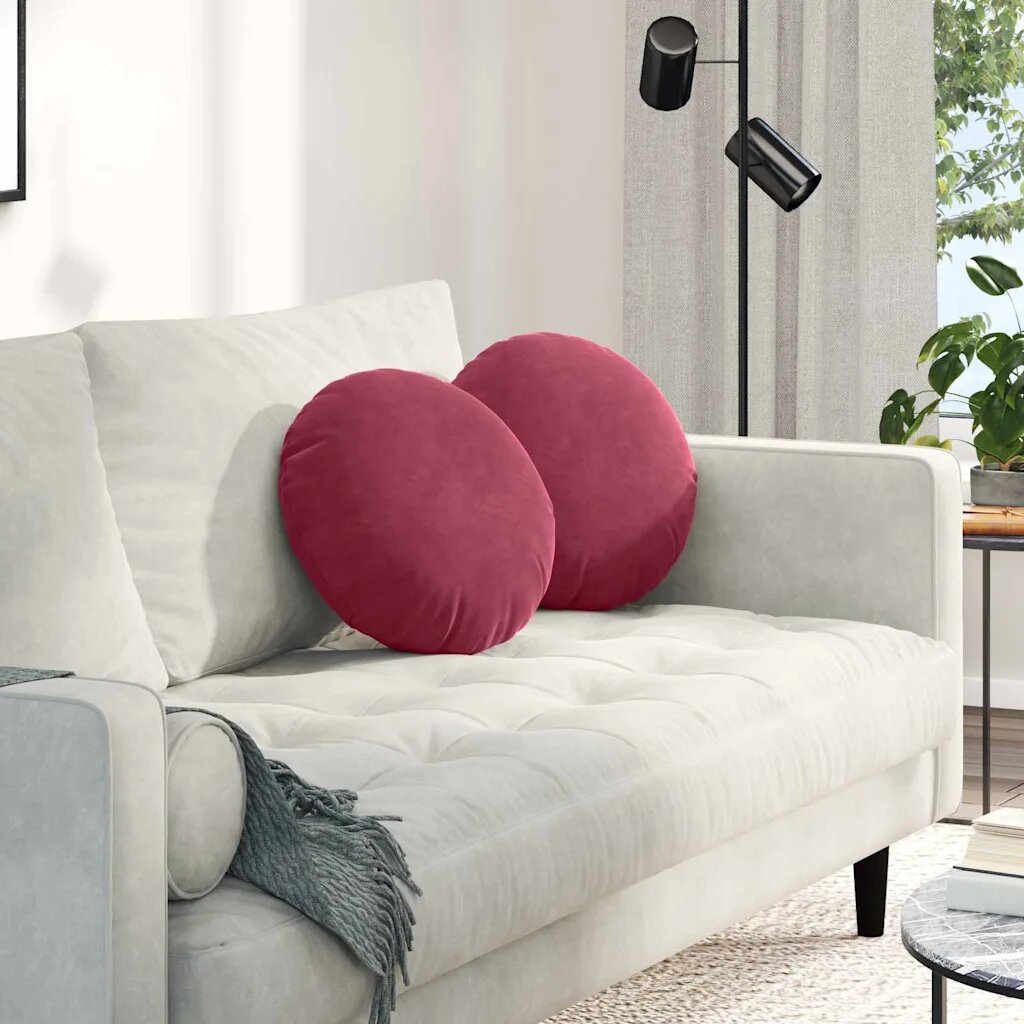 vidaXL Възглавници за седалки 2 pcs Виненочервен Ø 40 x 13 см Кадифе