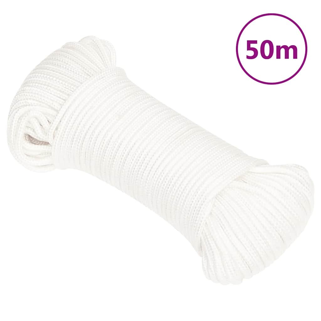 vidaXL Въже за лодка бяло 5 мм 50 м полипропилен