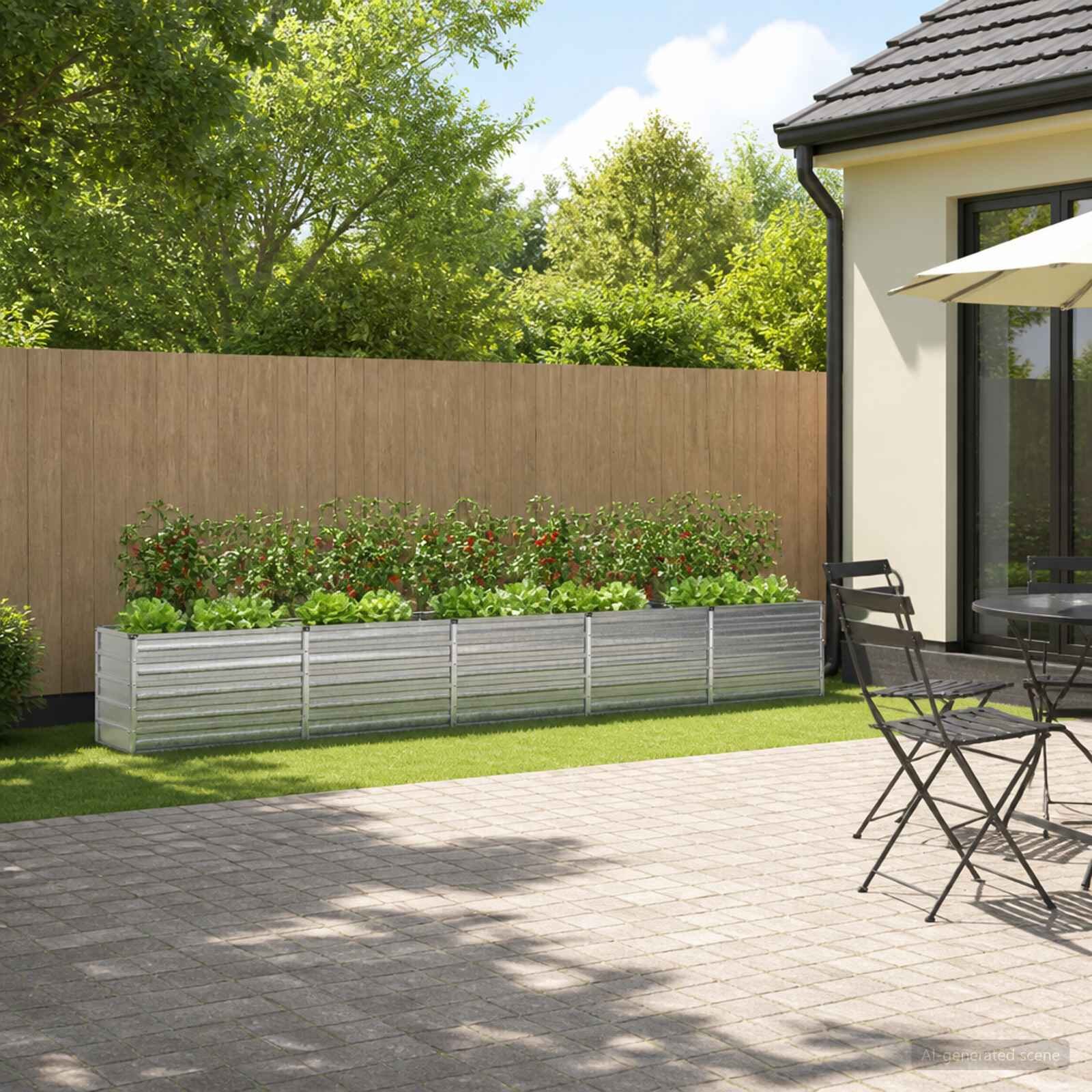 vidaXL Вдигната леха за градина Поцинковано сребристо 400 x 40 x 55 см