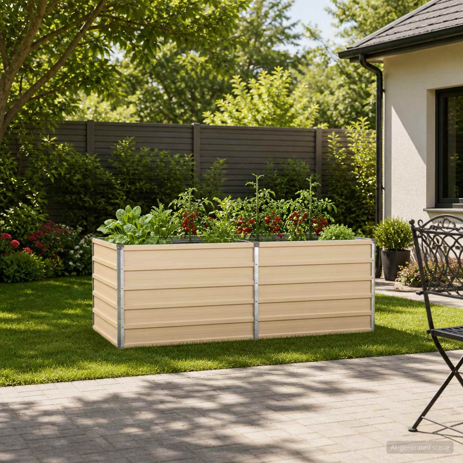vidaXL Вдигната леха за градина Слонова кост 163 x 80 x 55 cm Стомана