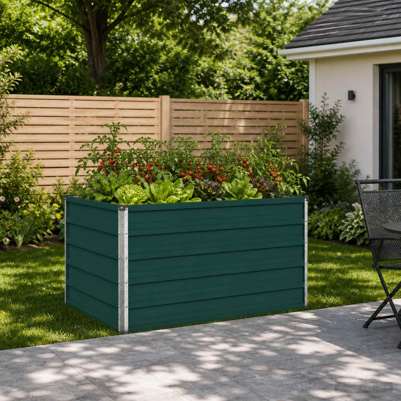 vidaXL Вдигната леха за градина Зелено 100 x 80 x 55 см Стомана