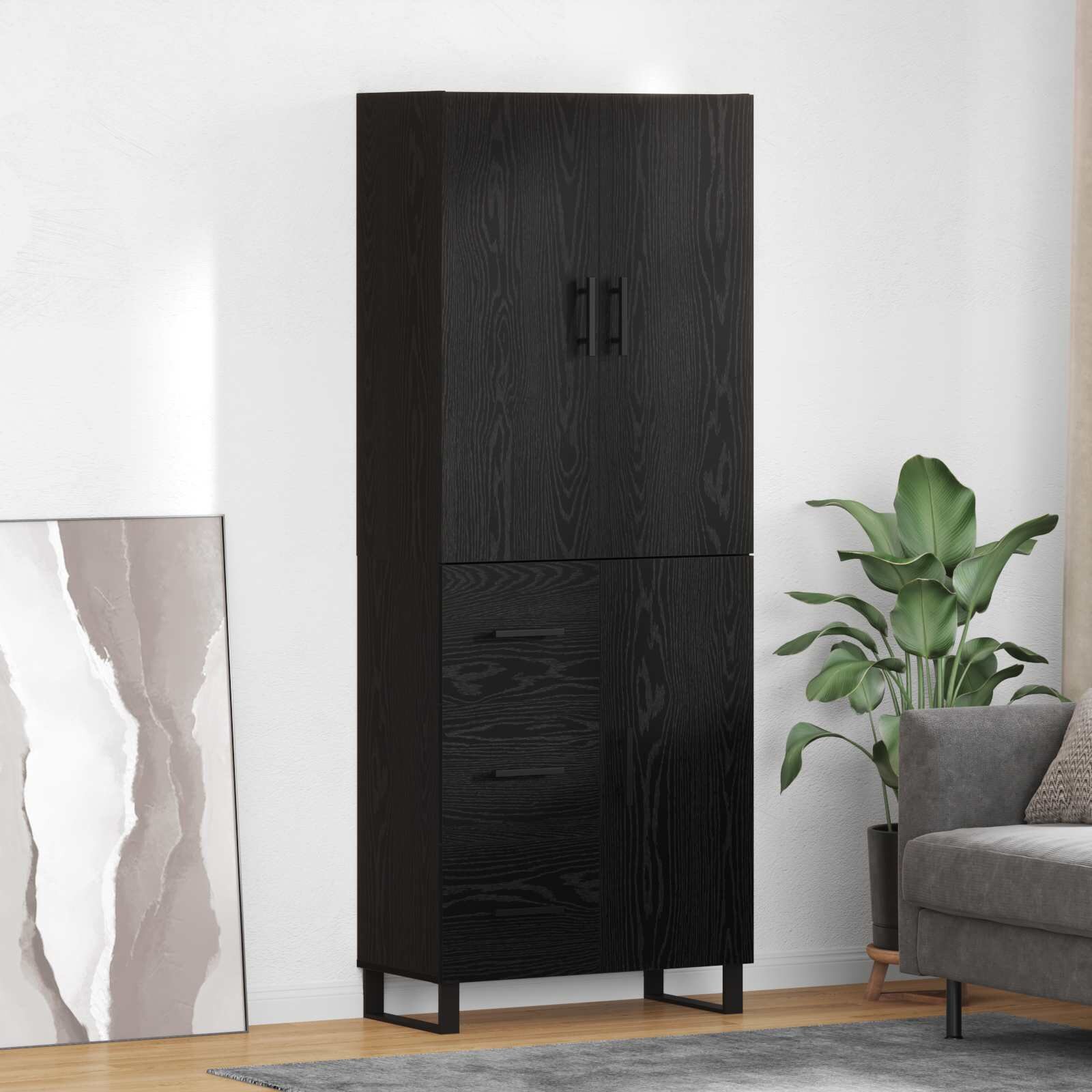 vidaXL Висок шкаф 2 бр. Черния дъб 695 x 34 x 180 см