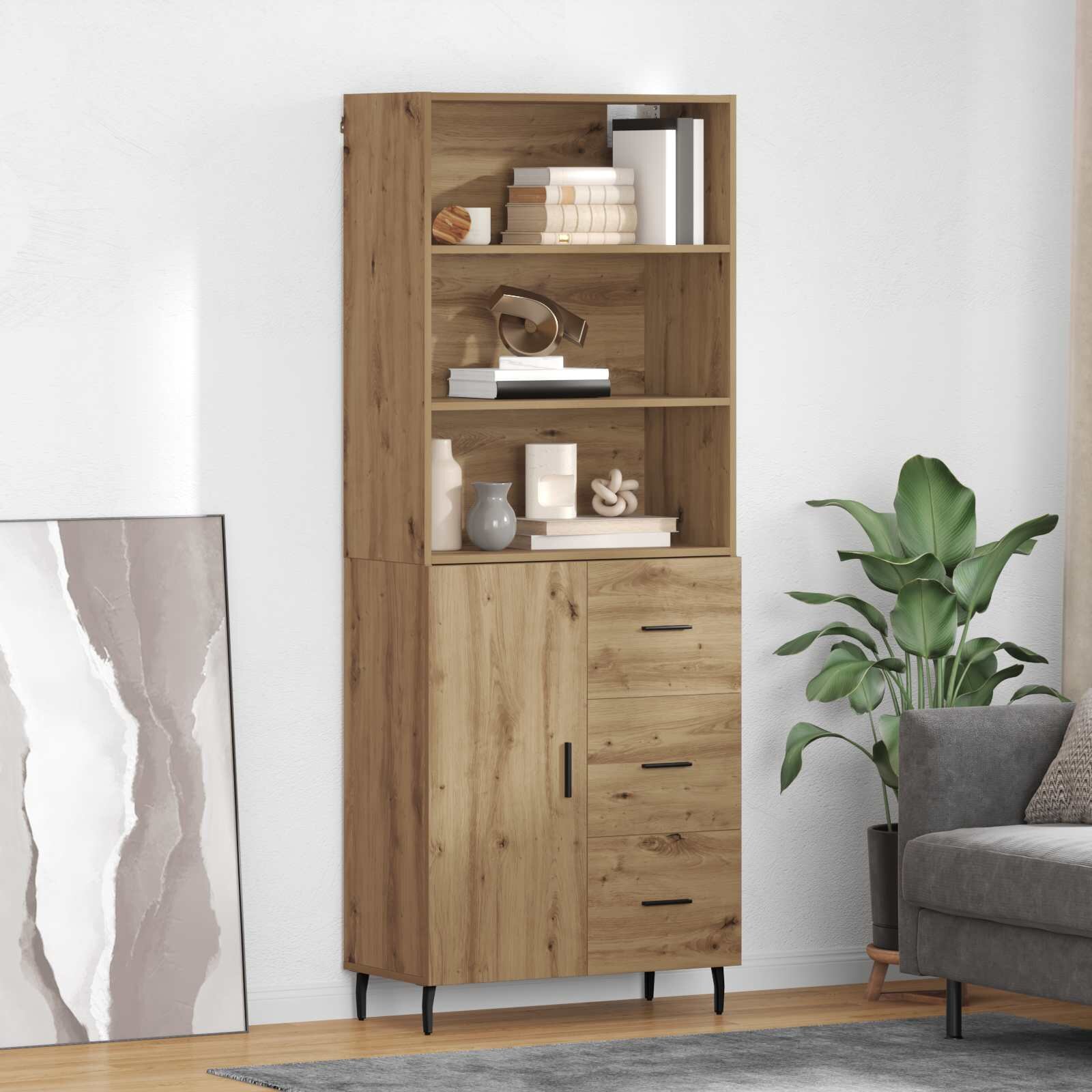 vidaXL Висок шкаф 2 бр. Дъб 695 x 325 x 180 см Инженерна дървесина
