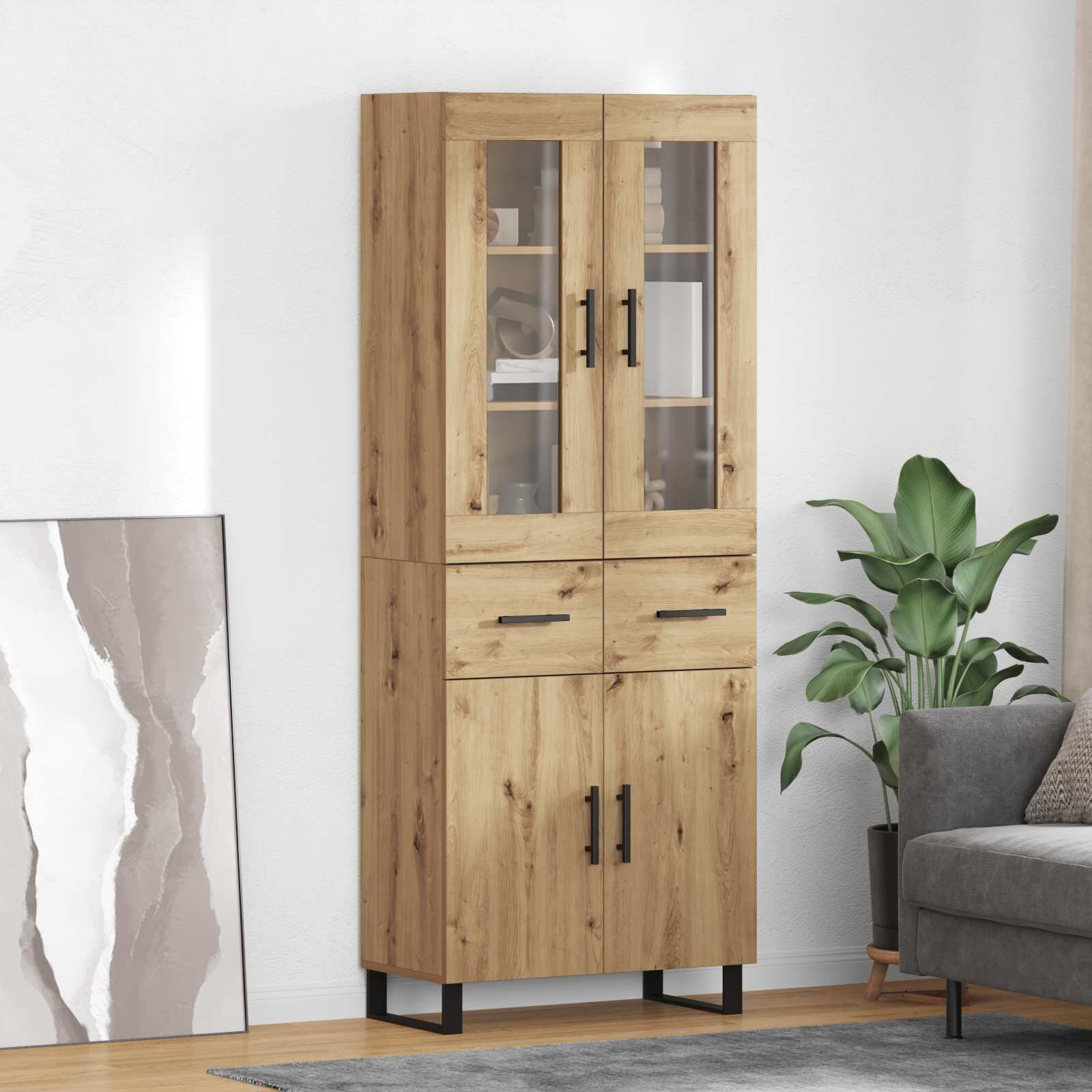 vidaXL Висок шкаф 2 бр. Дъб 695 x 34 x 180 см Инженерна дървесина