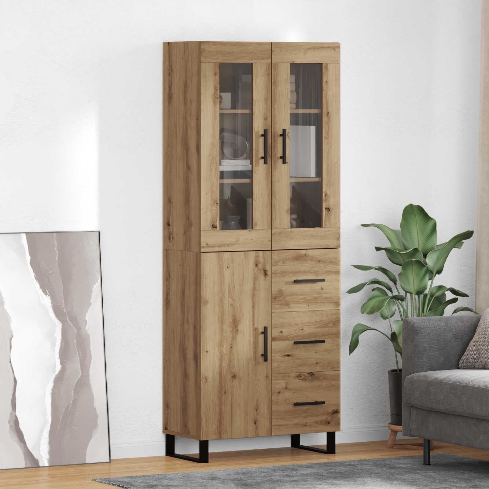 vidaXL Висок шкаф 2 бр. Дъб 695 x 34 x 180 см Инженерна дървесина