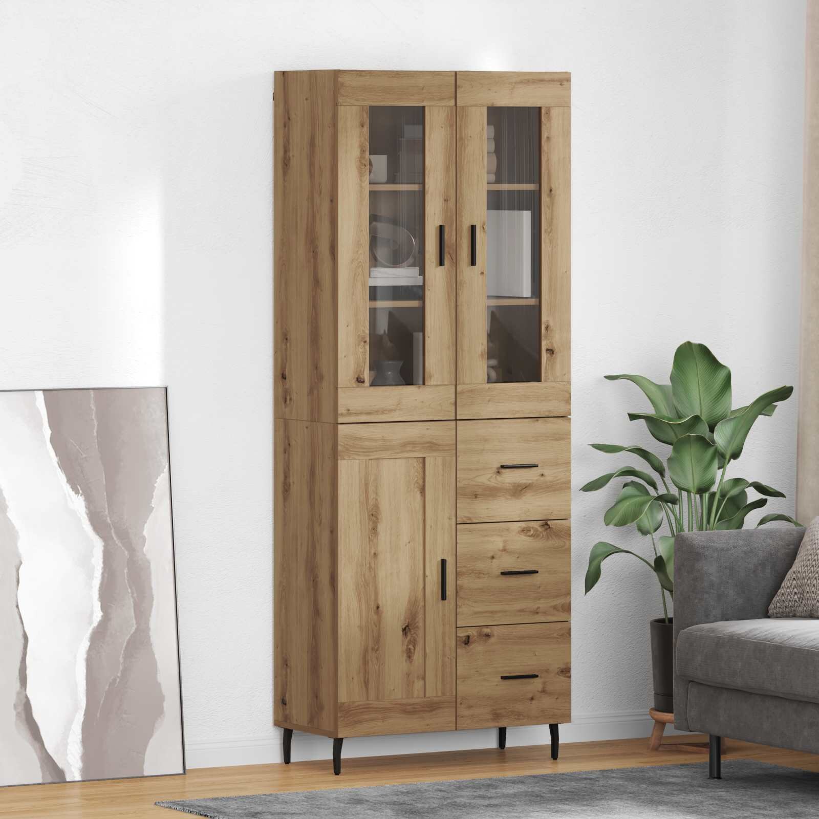 vidaXL Висок шкаф 2 бр. Дъб 695 x 34 x 180 см Инженерна дървесина
