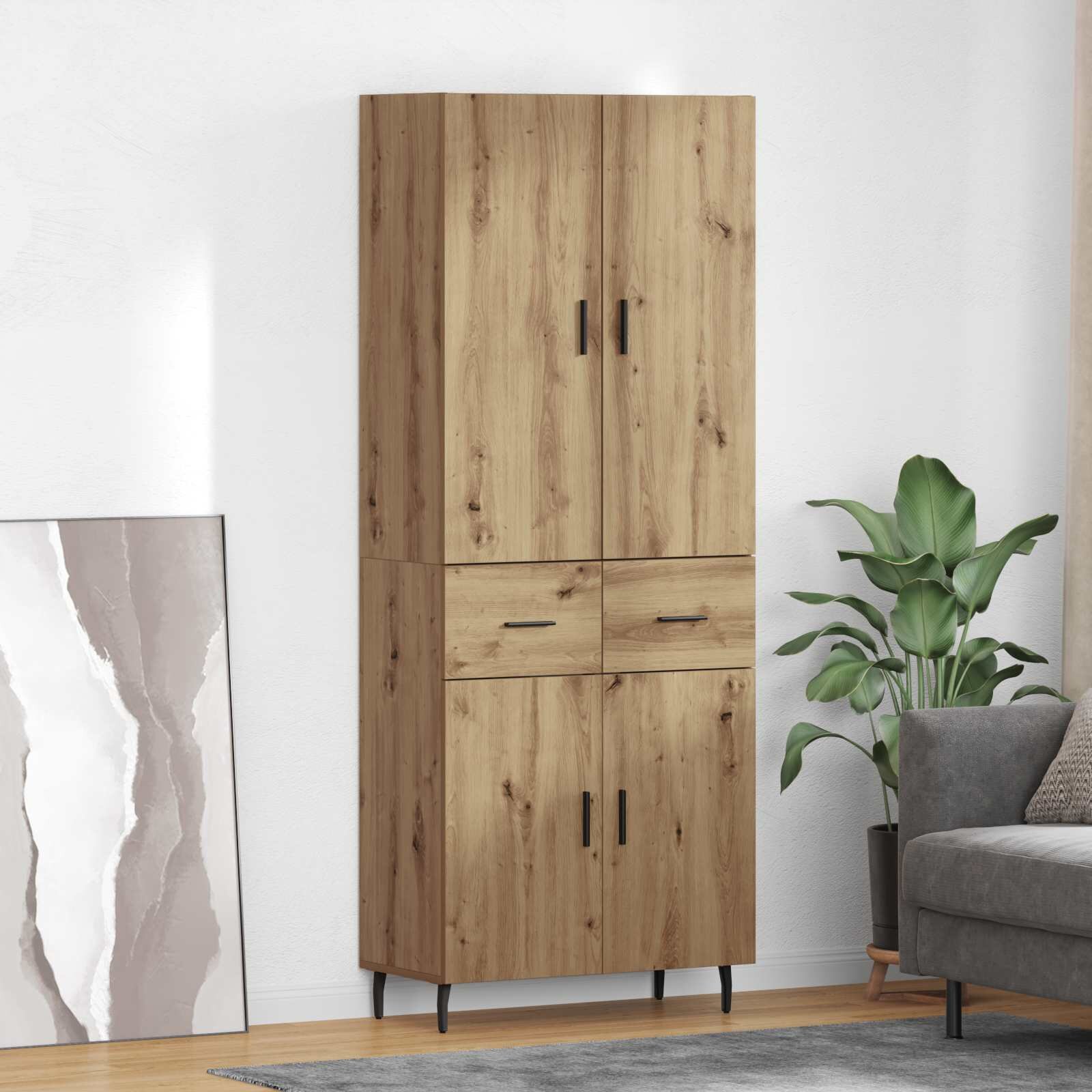 vidaXL Висок шкаф 2 бр. Дъб 695 x 34 x 180 см Инженерна дървесина