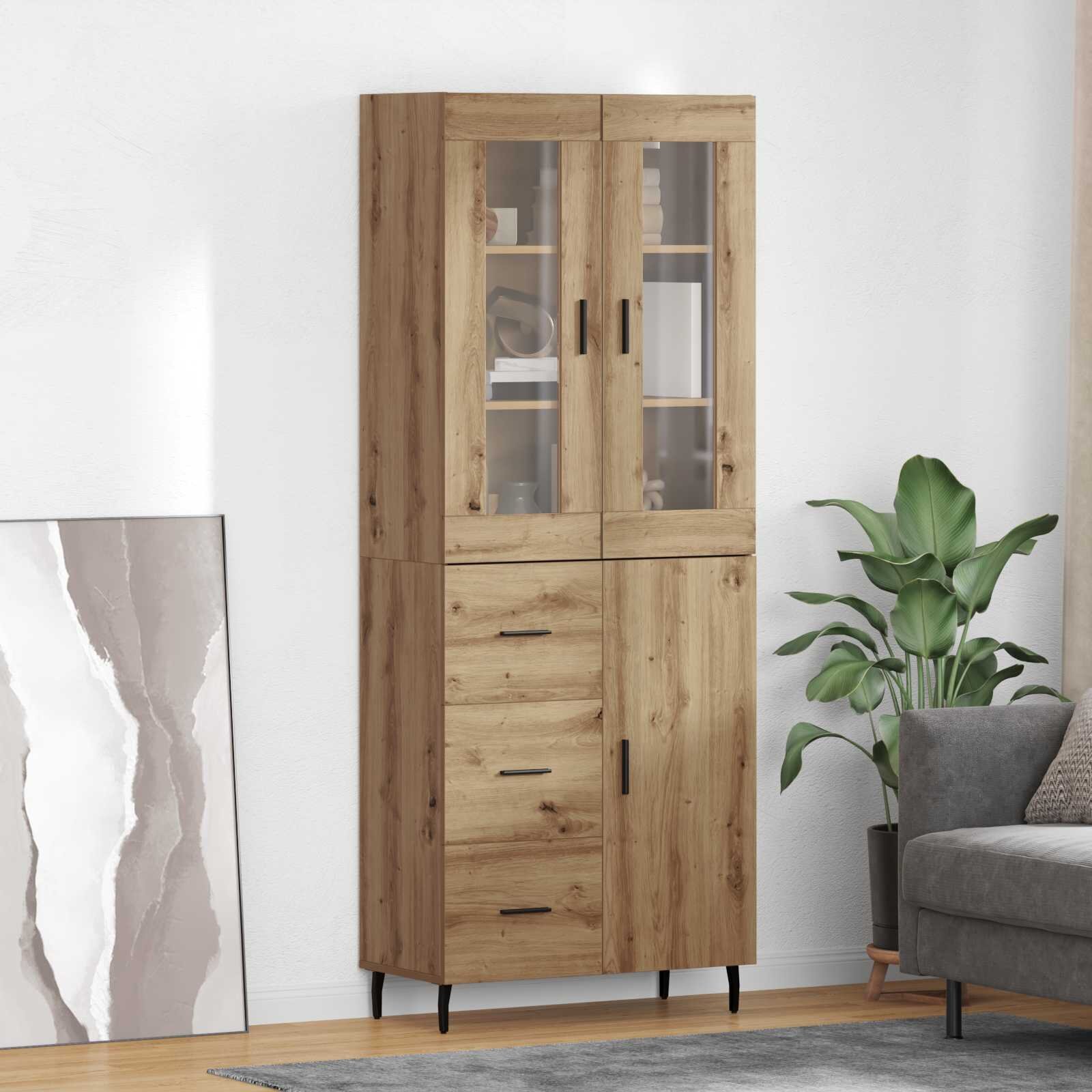 vidaXL Висок шкаф 2 бр. Дъб 695 x 34 x 180 см Инженерна дървесина