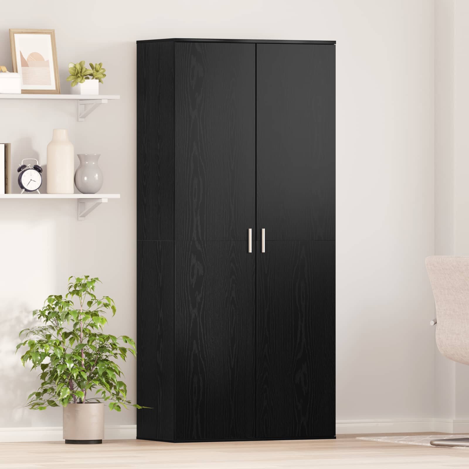 vidaXL Висок шкаф 80 x 39 x 178 см Инженерна дървесина Черен дъб