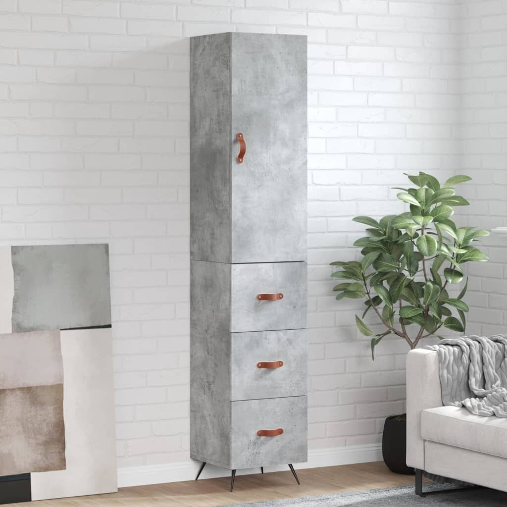 vidaXL Висок шкаф бетонно сив 345x34x180 см инженерно дърво
