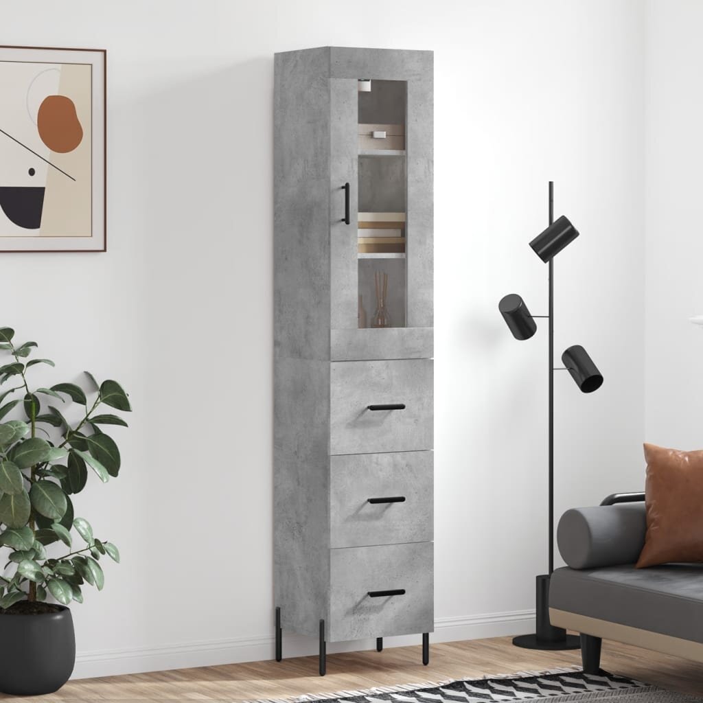 vidaXL Висок шкаф бетонно сив 345x34x180 см инженерно дърво