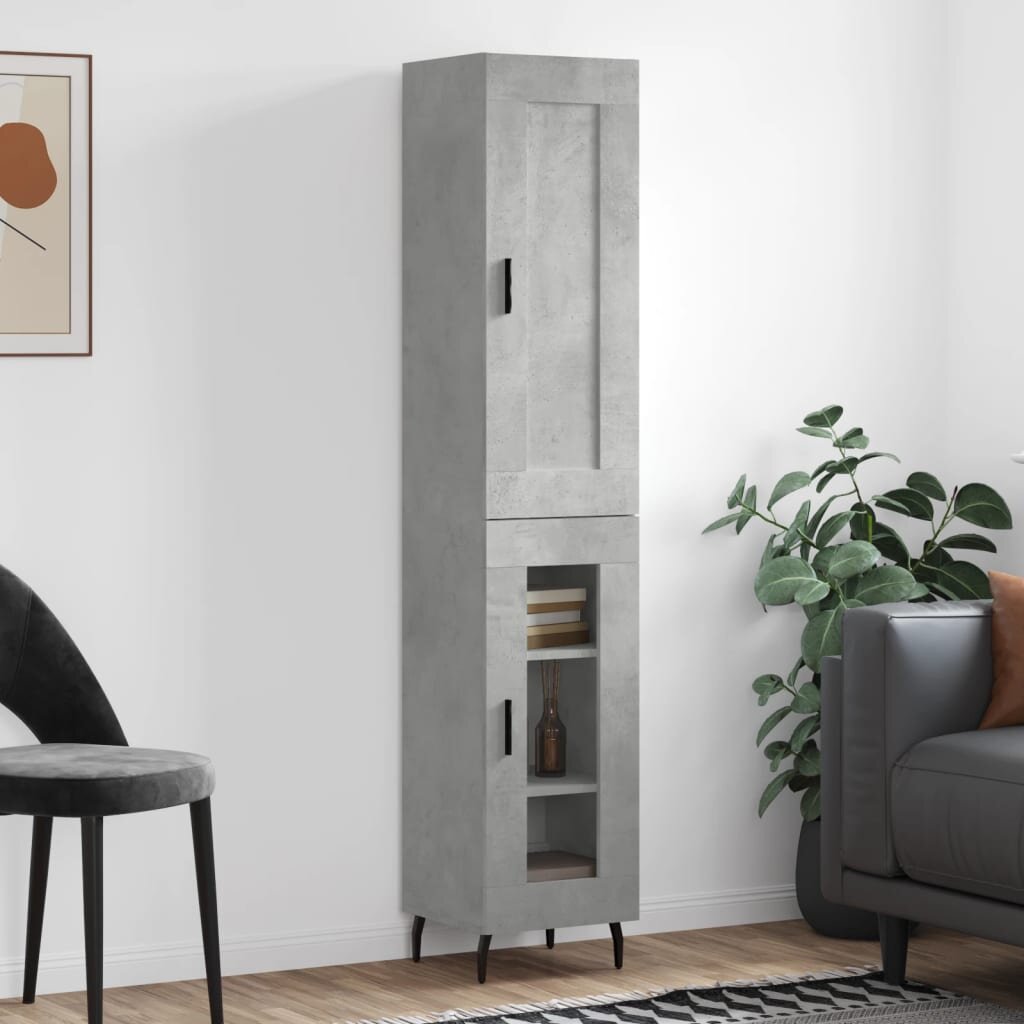 vidaXL Висок шкаф бетонно сив 345x34x180 см инженерно дърво