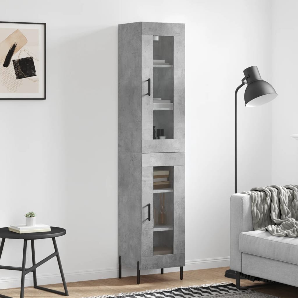 vidaXL Висок шкаф бетонно сив 345x34x180 см инженерно дърво