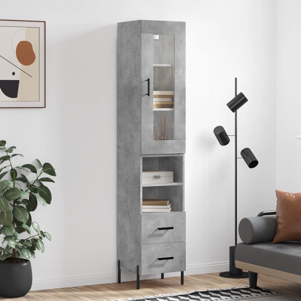 vidaXL Висок шкаф бетонно сив 345x34x180 см инженерно дърво