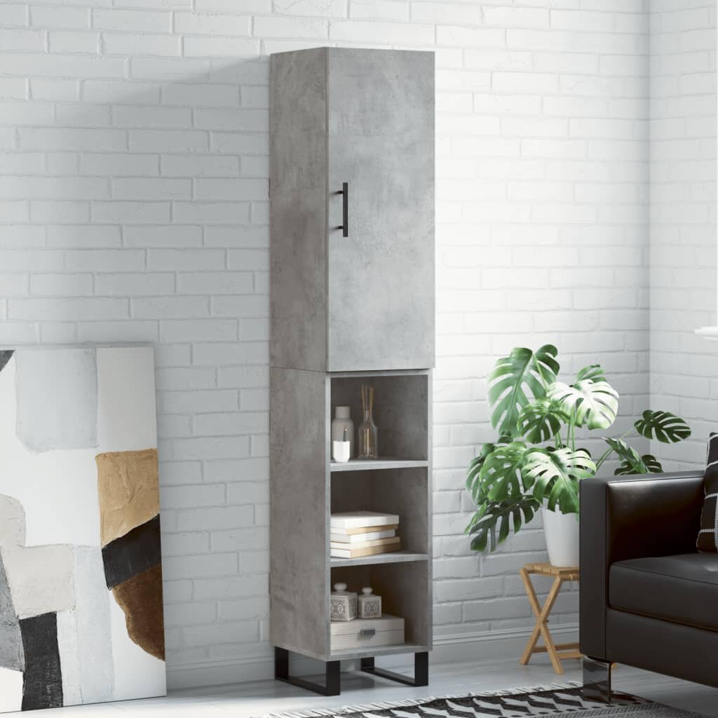 vidaXL Висок шкаф бетонно сив 345x34x180 см инженерно дърво