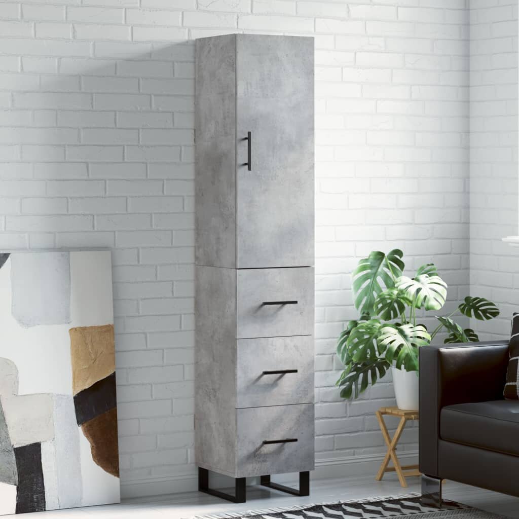 vidaXL Висок шкаф бетонно сив 345x34x180 см инженерно дърво