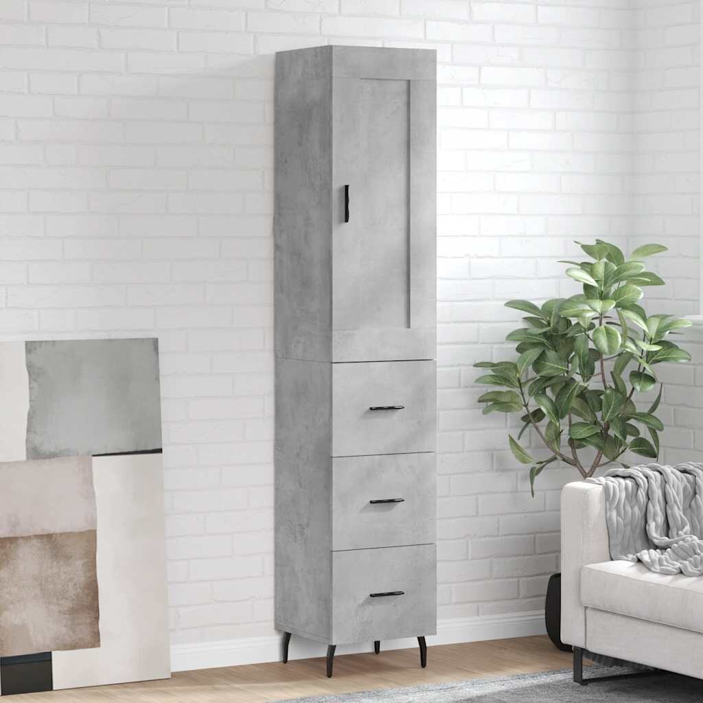 vidaXL Висок шкаф бетонно сив 345x34x180 см инженерно дърво