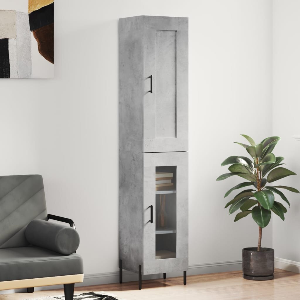 vidaXL Висок шкаф бетонно сив 345x34x180 см инженерно дърво