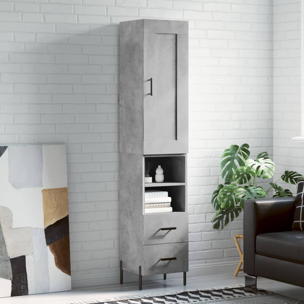 vidaXL Висок шкаф бетонно сив 345x34x180 см инженерно дърво