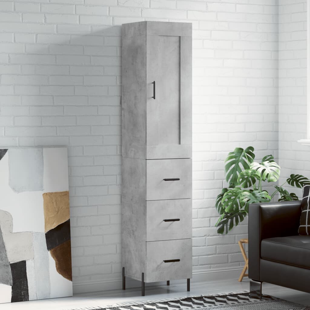 vidaXL Висок шкаф бетонно сив 345x34x180 см инженерно дърво