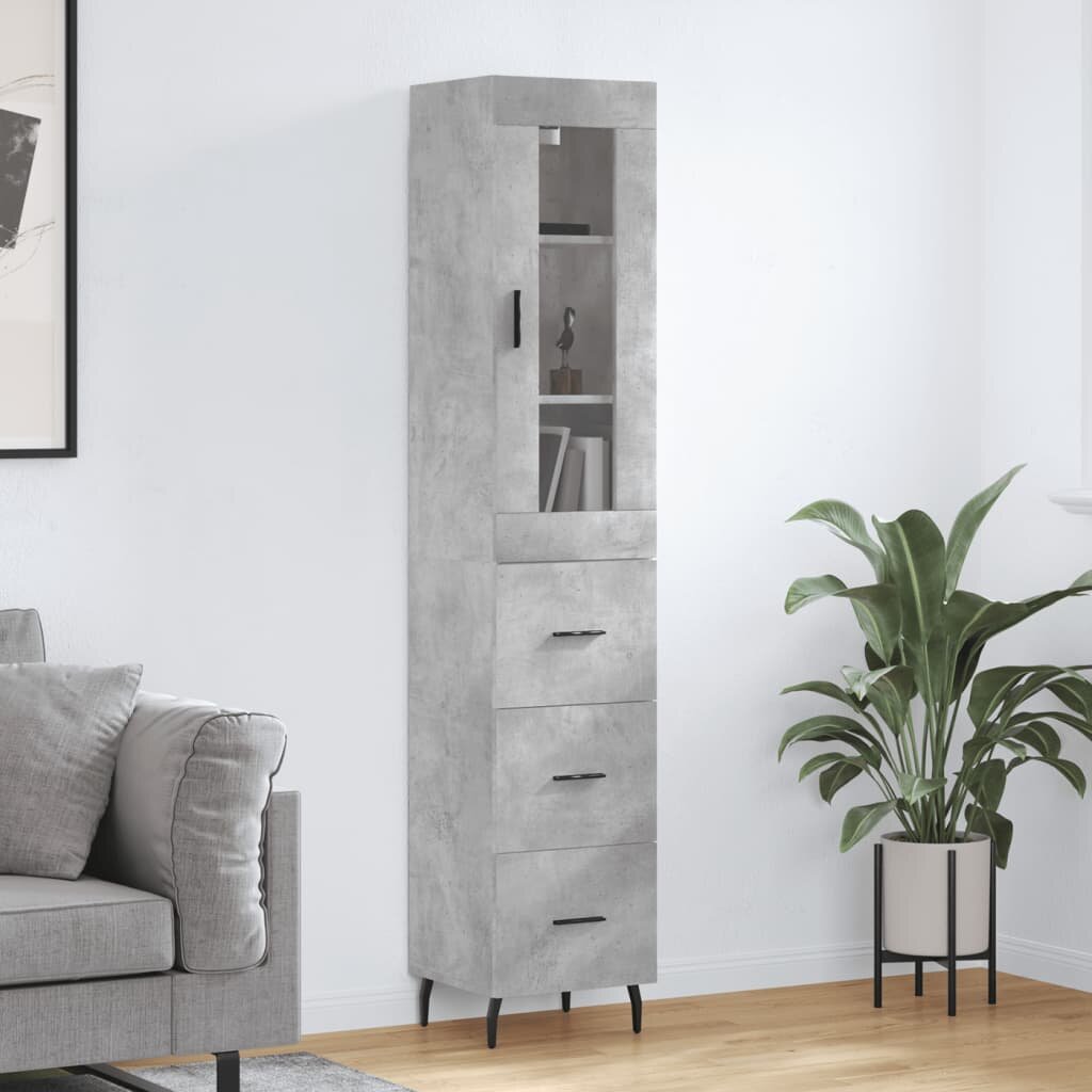 vidaXL Висок шкаф бетонно сив 345x34x180 см инженерно дърво