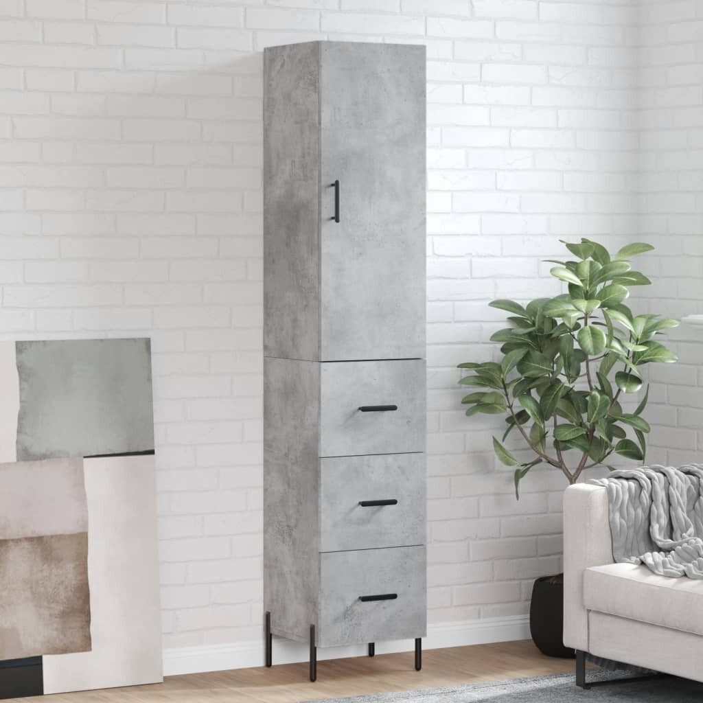 vidaXL Висок шкаф бетонно сив 345x34x180 см инженерно дърво