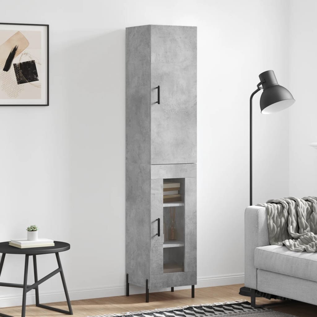 vidaXL Висок шкаф бетонно сив 345x34x180 см инженерно дърво