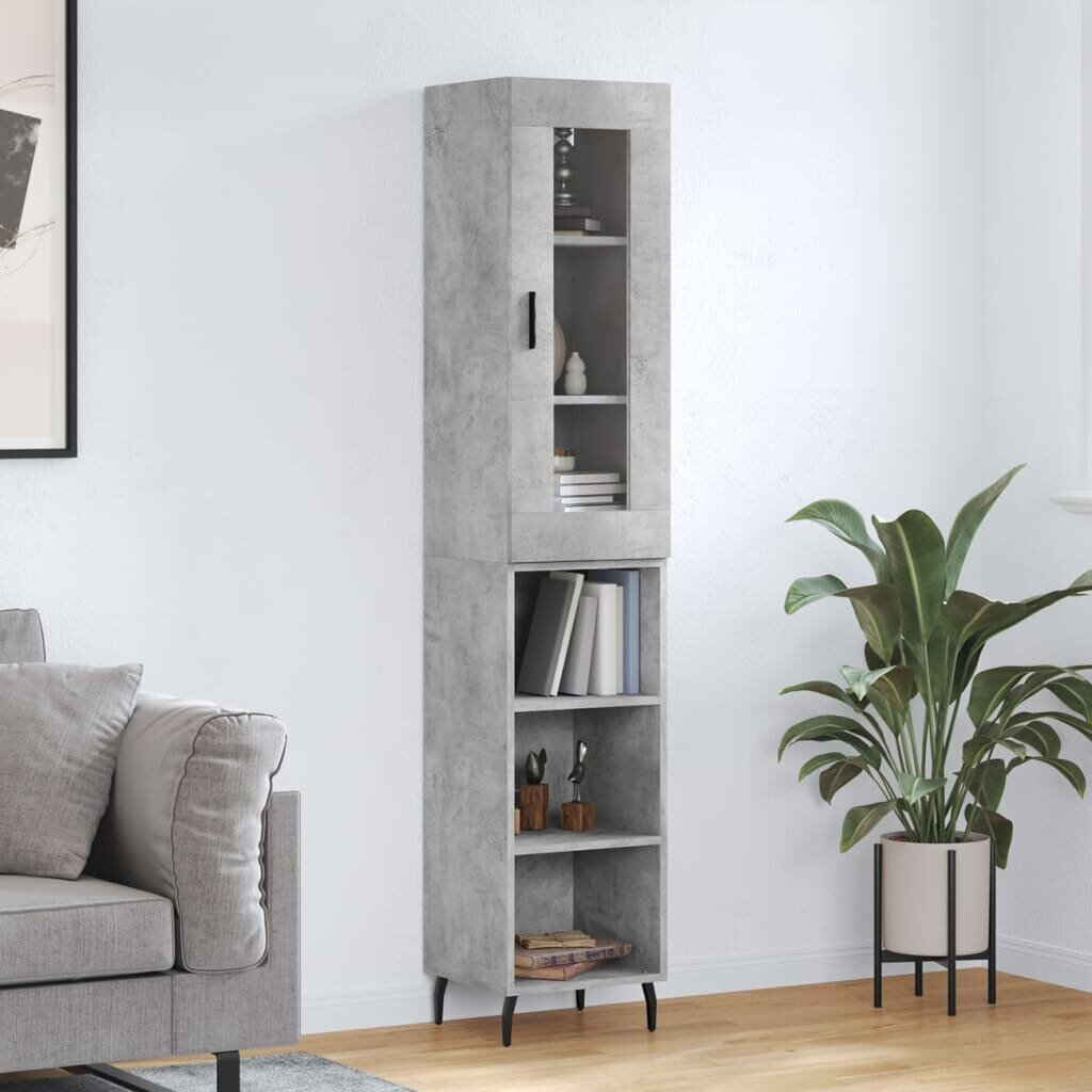 vidaXL Висок шкаф бетонно сив 345x34x180 см инженерно дърво
