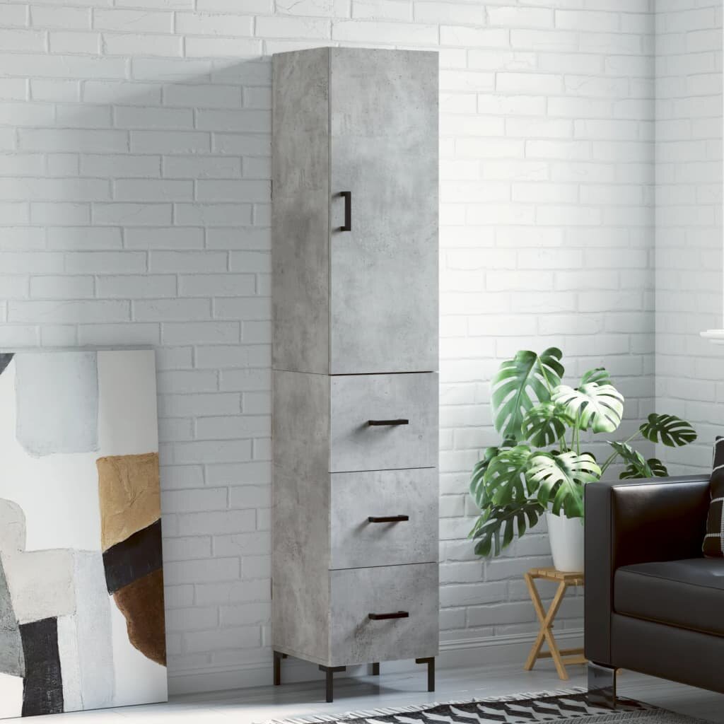 vidaXL Висок шкаф бетонно сив 345x34x180 см инженерно дърво