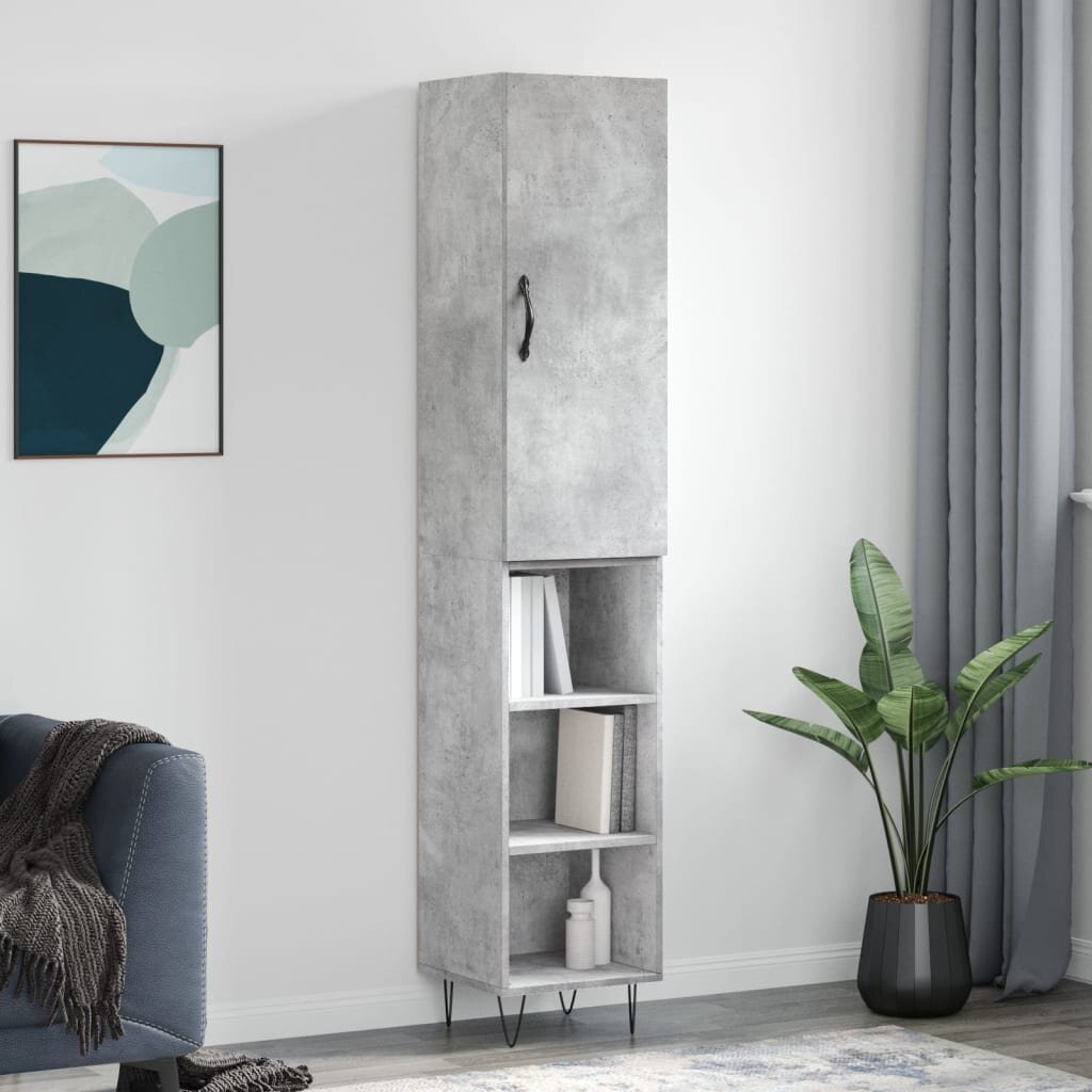 vidaXL Висок шкаф бетонно сив 345x34x180 см инженерно дърво