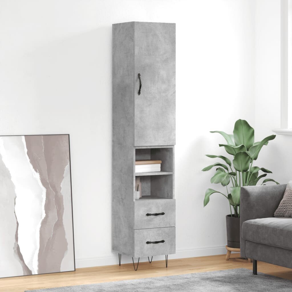 vidaXL Висок шкаф бетонно сив 345x34x180 см инженерно дърво