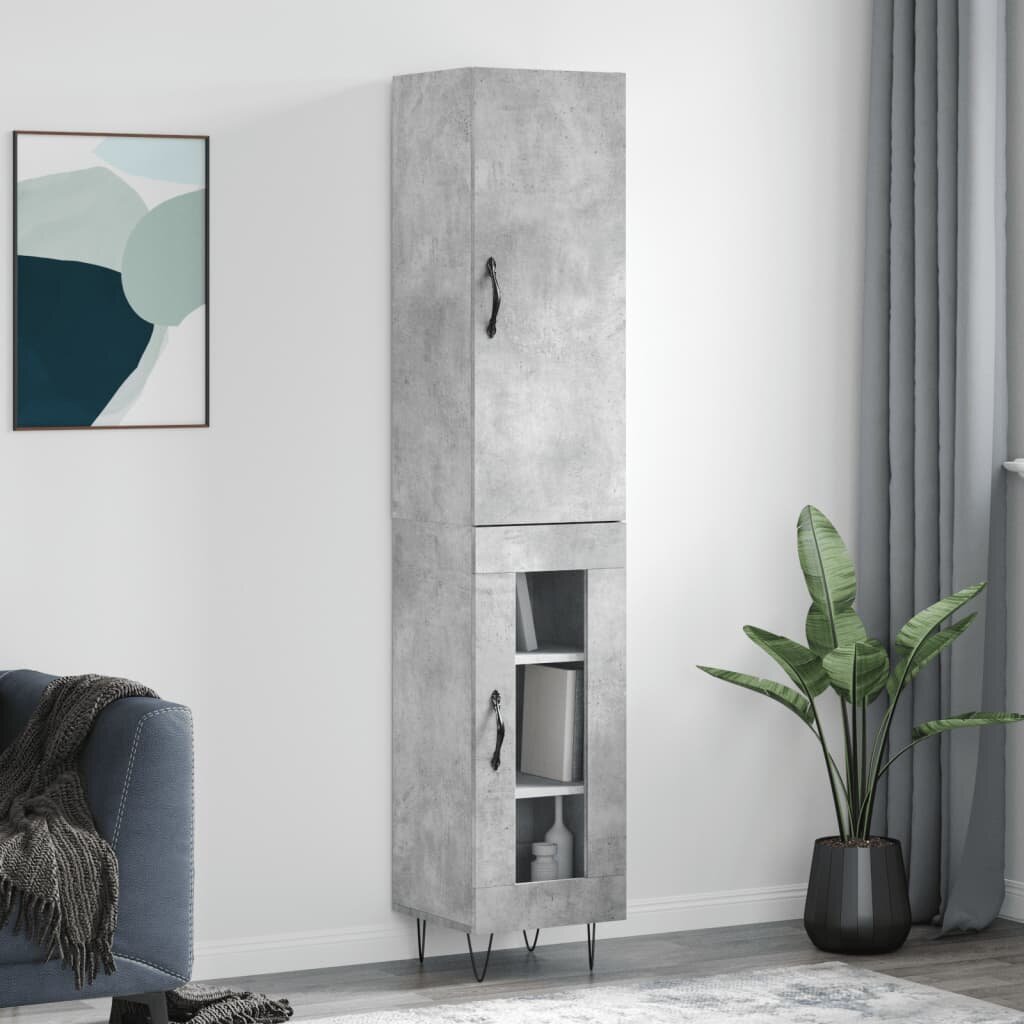 vidaXL Висок шкаф бетонно сив 345x34x180 см инженерно дърво