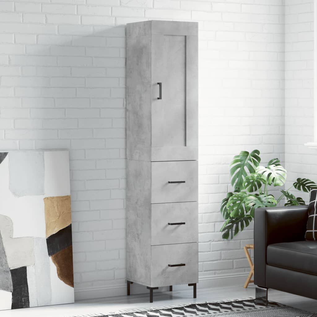 vidaXL Висок шкаф бетонно сив 345x34x180 см инженерно дърво