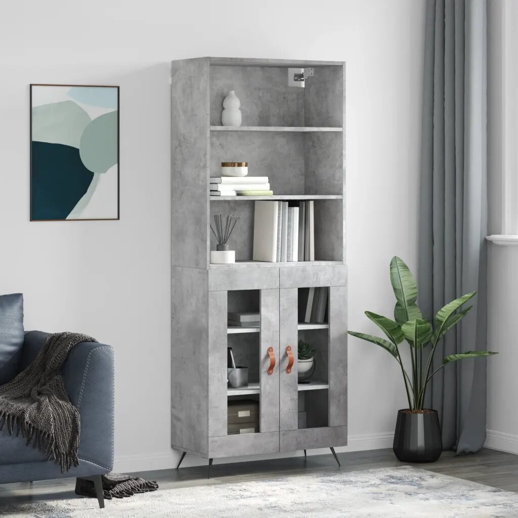 vidaXL Висок шкаф бетонно сив 695x34x180 см инженерно дърво