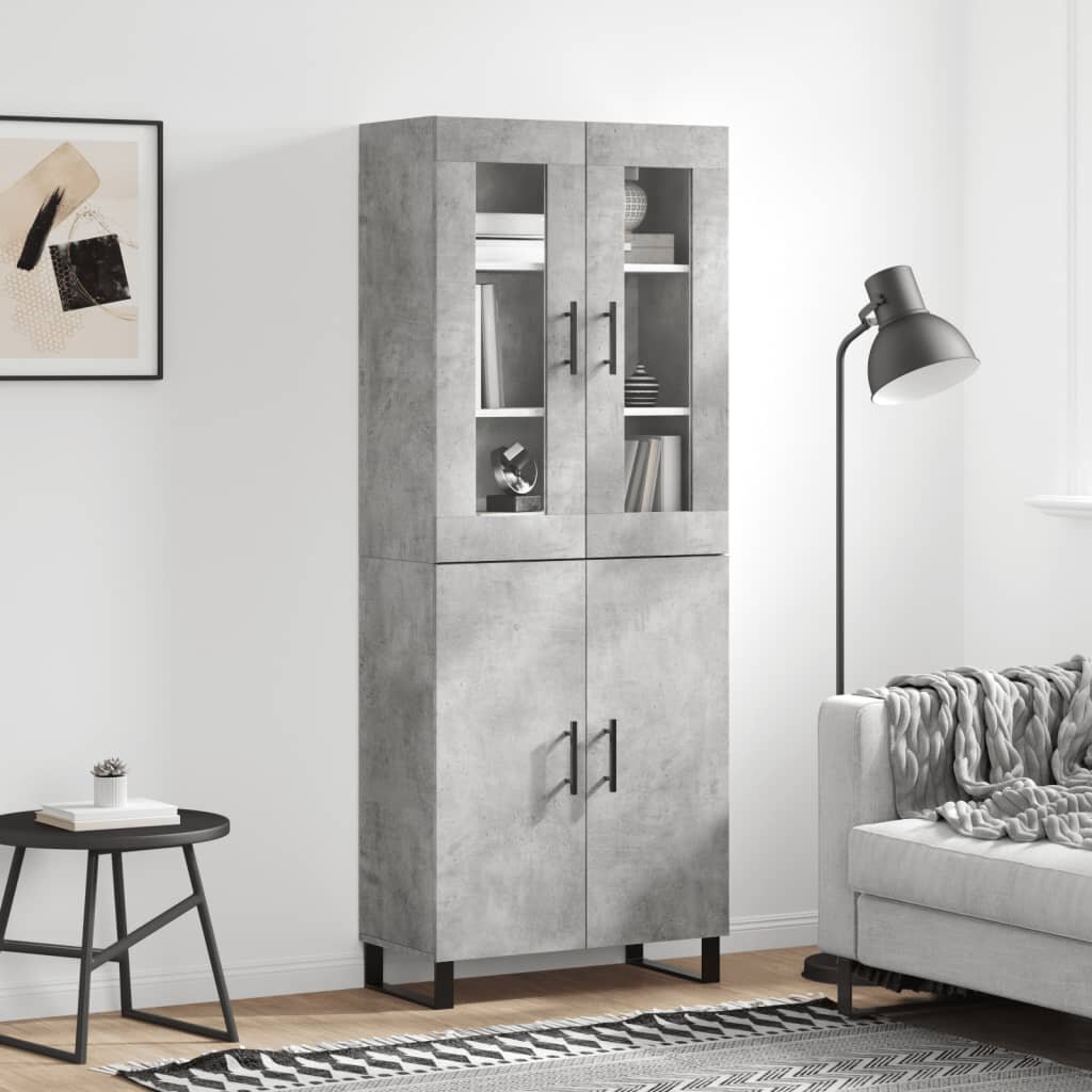 vidaXL Висок шкаф бетонно сив 695x34x180 см инженерно дърво