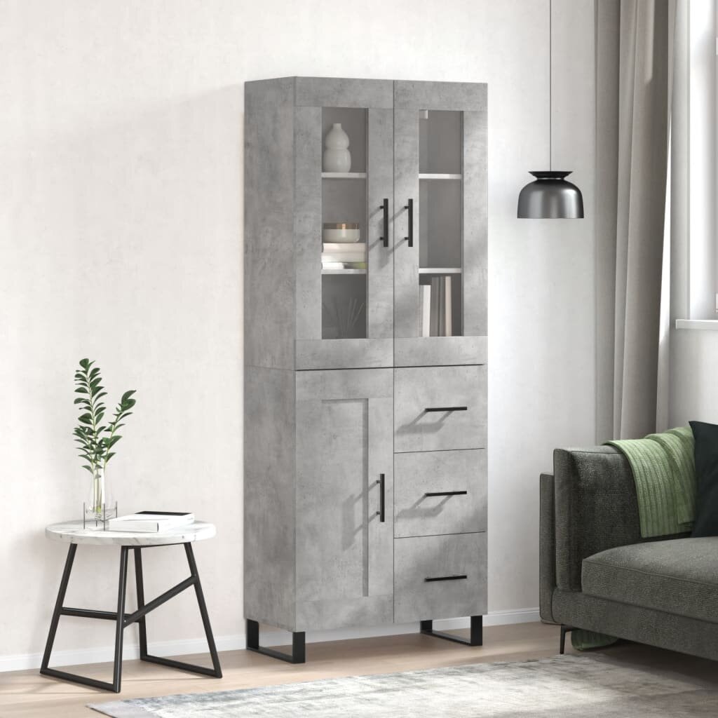 vidaXL Висок шкаф бетонно сив 695x34x180 см инженерно дърво