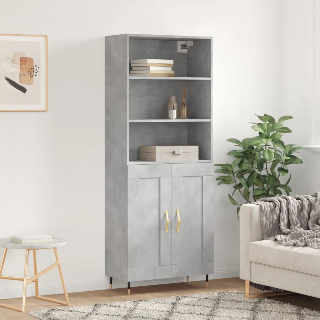vidaXL Висок шкаф бетонно сив 695x34x180 см инженерно дърво