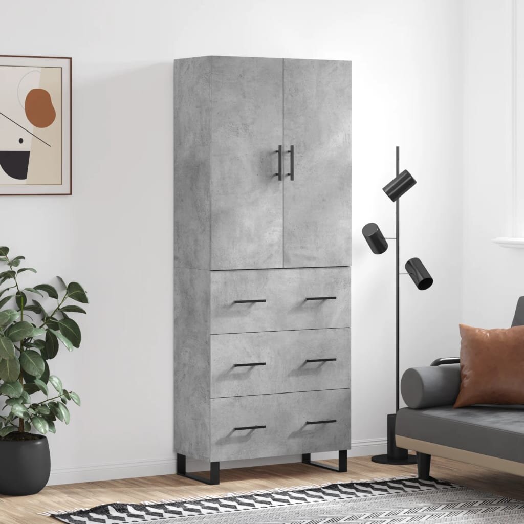 vidaXL Висок шкаф бетонно сив 695x34x180 см инженерно дърво