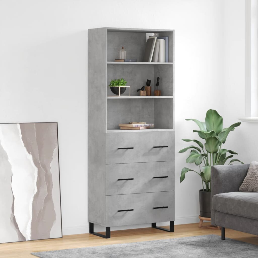 vidaXL Висок шкаф бетонно сив 695x34x180 см инженерно дърво