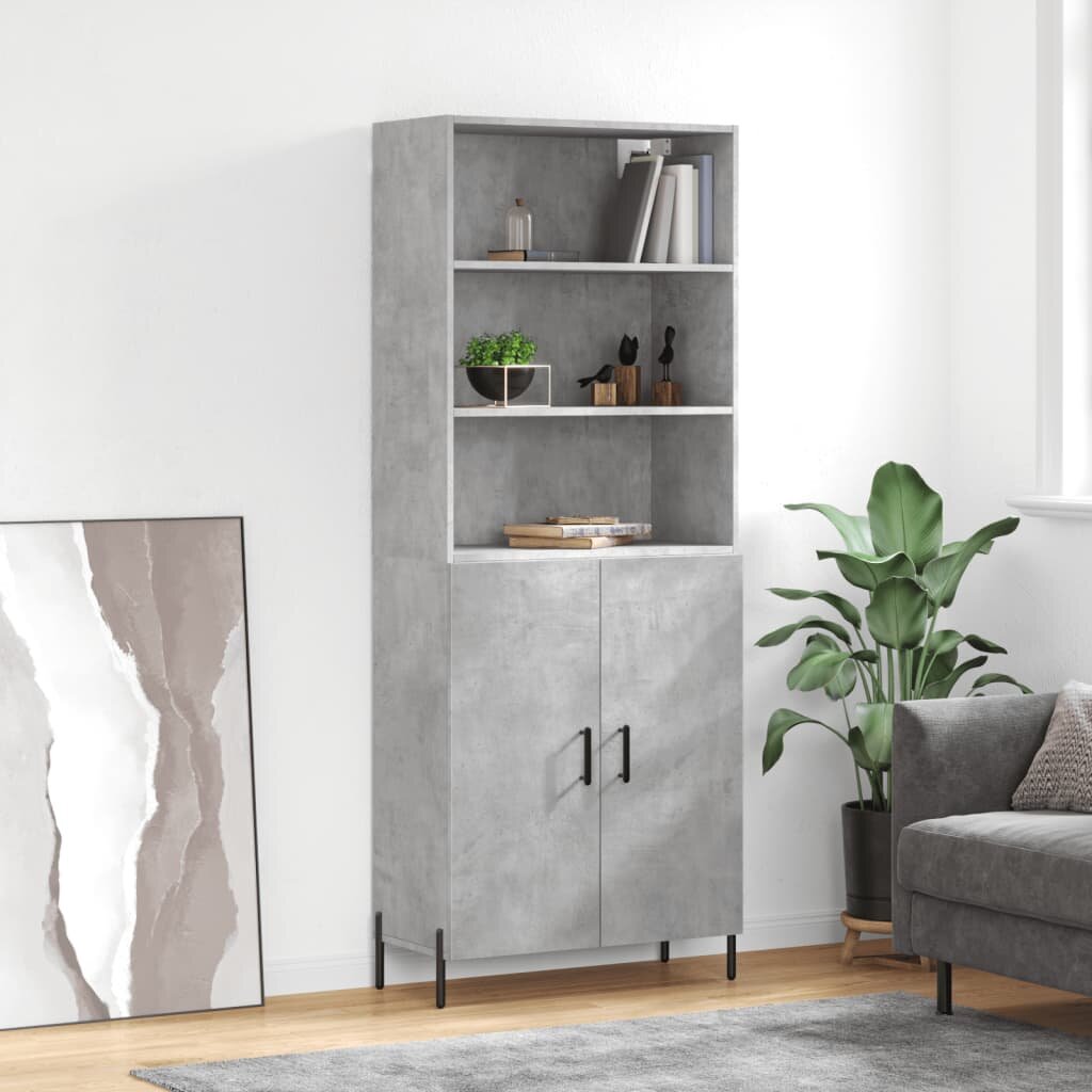 vidaXL Висок шкаф бетонно сив 695x34x180 см инженерно дърво