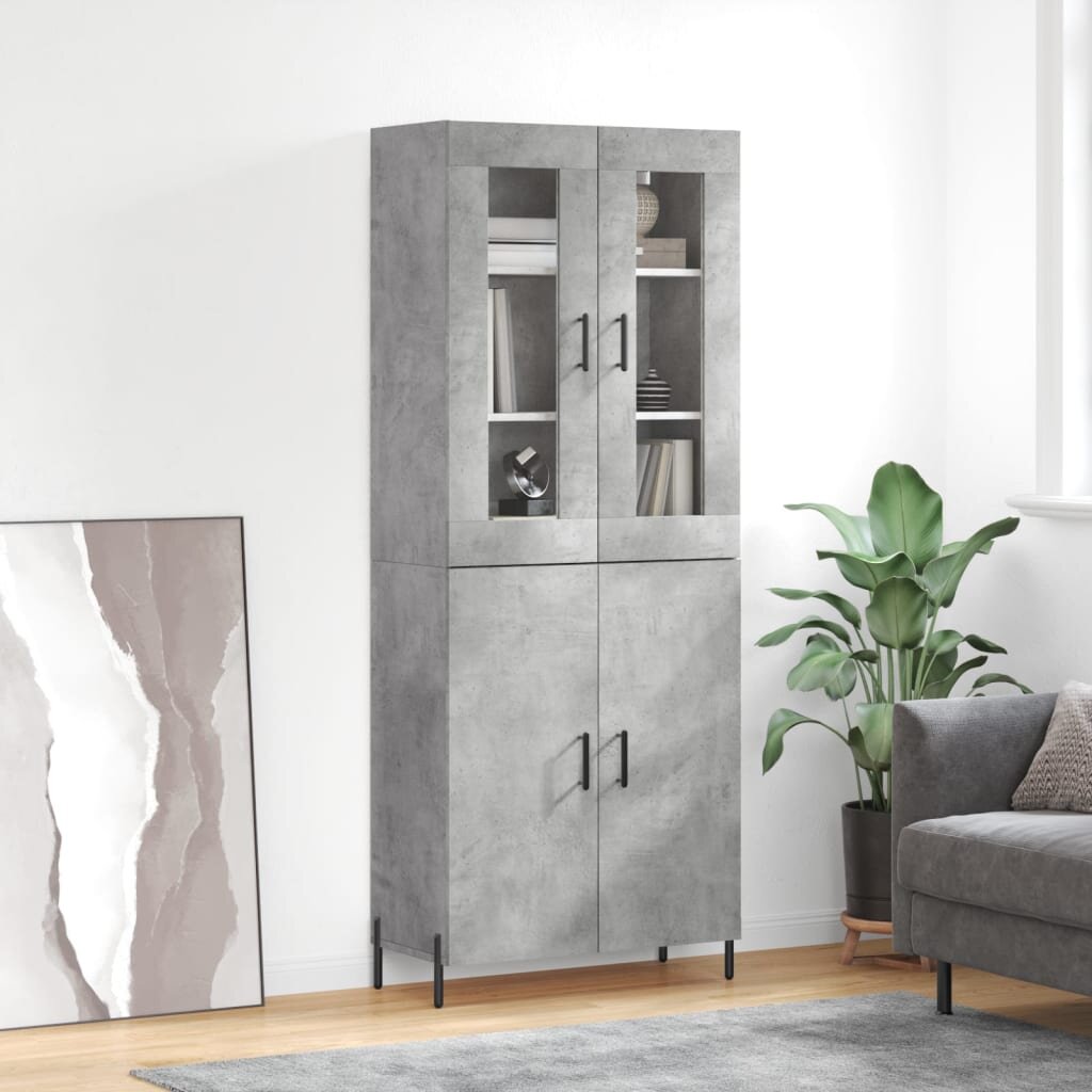 vidaXL Висок шкаф бетонно сив 695x34x180 см инженерно дърво