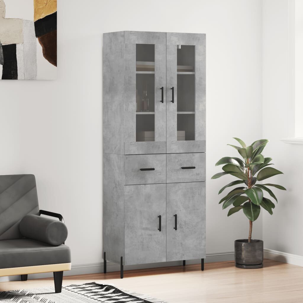 vidaXL Висок шкаф бетонно сив 695x34x180 см инженерно дърво